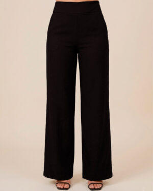 Calça wide leg feminina pantalona preta com elástico na cintura