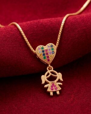 Colar coração menina banhado a ouro com zircônias coloridas