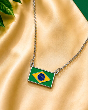 Colar Brasil Aço Inox com Bandeira Resinada