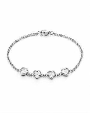 Pulseira Quatro Corações com Zircônia Cristal em Aço Inox
