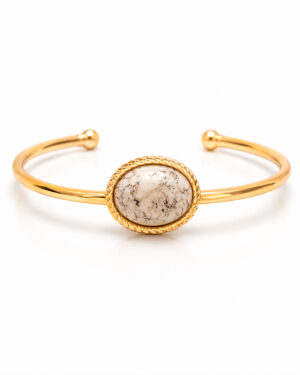 Bracelete Pedra Oval Marmorizado Off Banhado a Ouro 18k | Elegante